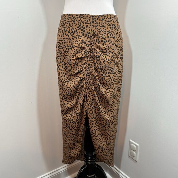 BB Dakota Leopard Print Skirt 8 Front Split Chiffon Ruched $98 - Picture 2 of 10